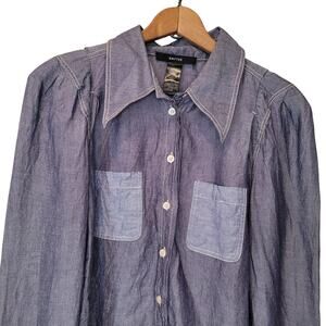 Smythe Womens Box Pleat Denim Button Up Long Sleeve Shirt Size Large
